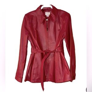 East 5th Red Leather Women’s belted zipper sz L large jacket